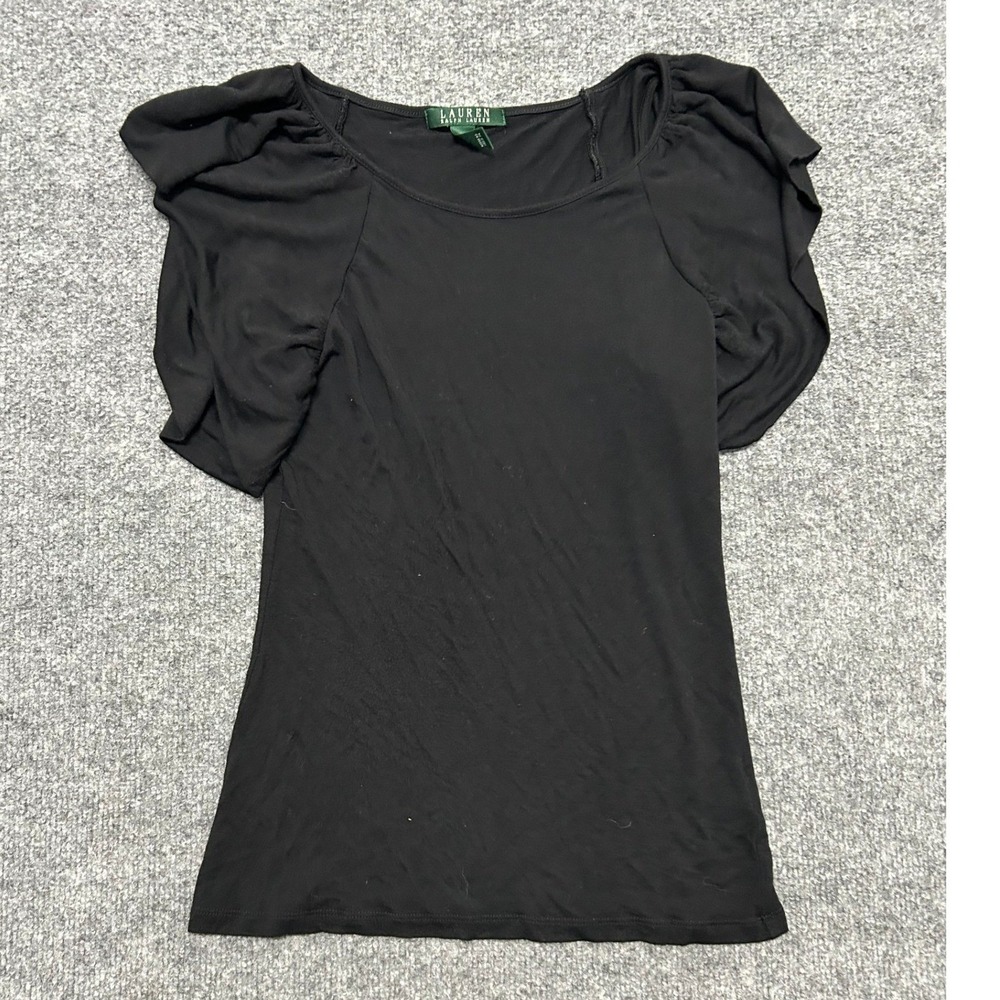Lauren Ralph Lauren Top Womens Size S Black Viscose Flutter Sleeve Slim Blouse